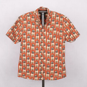 Super Massive Men's Casual Cotton Button-Down Shirt LARGE AO Pug Print Dog Lover